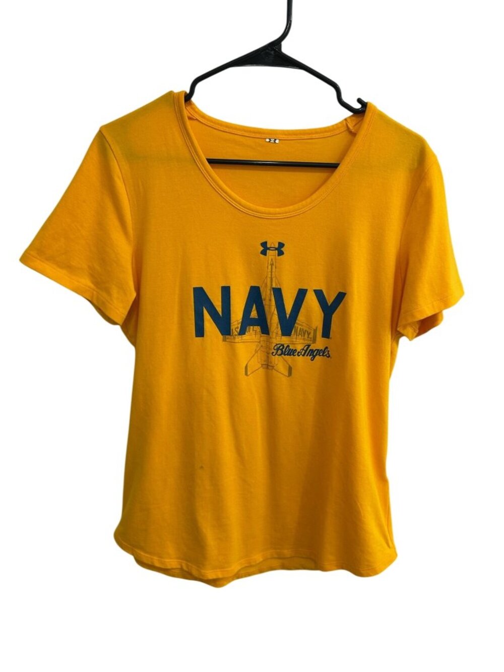 Under Armour Large Navy Blue Angels T-shirt Yellow Logo Sporty Gymcore